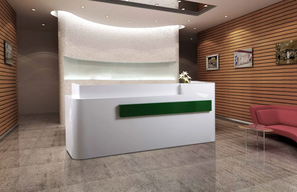 W 2 4m Green White Mdf Reception Desk Table With Paino Painting W1