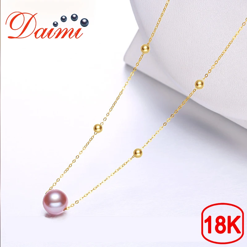 

DAIMI Genuine pure 18K Gold Clavicle Chain Pearl Pendant Glare Purple Freshwater Pearl 8-8.5mm Pendant Jewelry Gift For Women