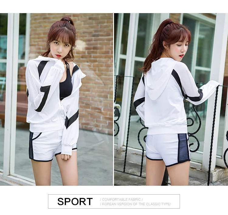 Autumn Outdoor Workout Gym Fitness Sportswear Striped Long Sleeve Hooded Women Zipper Yoga Coat Sports Hoodies Hiking Jacket 5