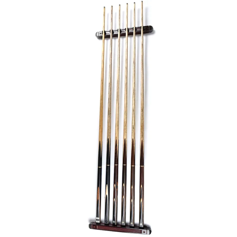 

1 Pair 39x3.5x3.5cm Billiard Pool Snooker Table Wall Mount Hanging Professional 6 Cue Sticks Solid Wood Rack Holder