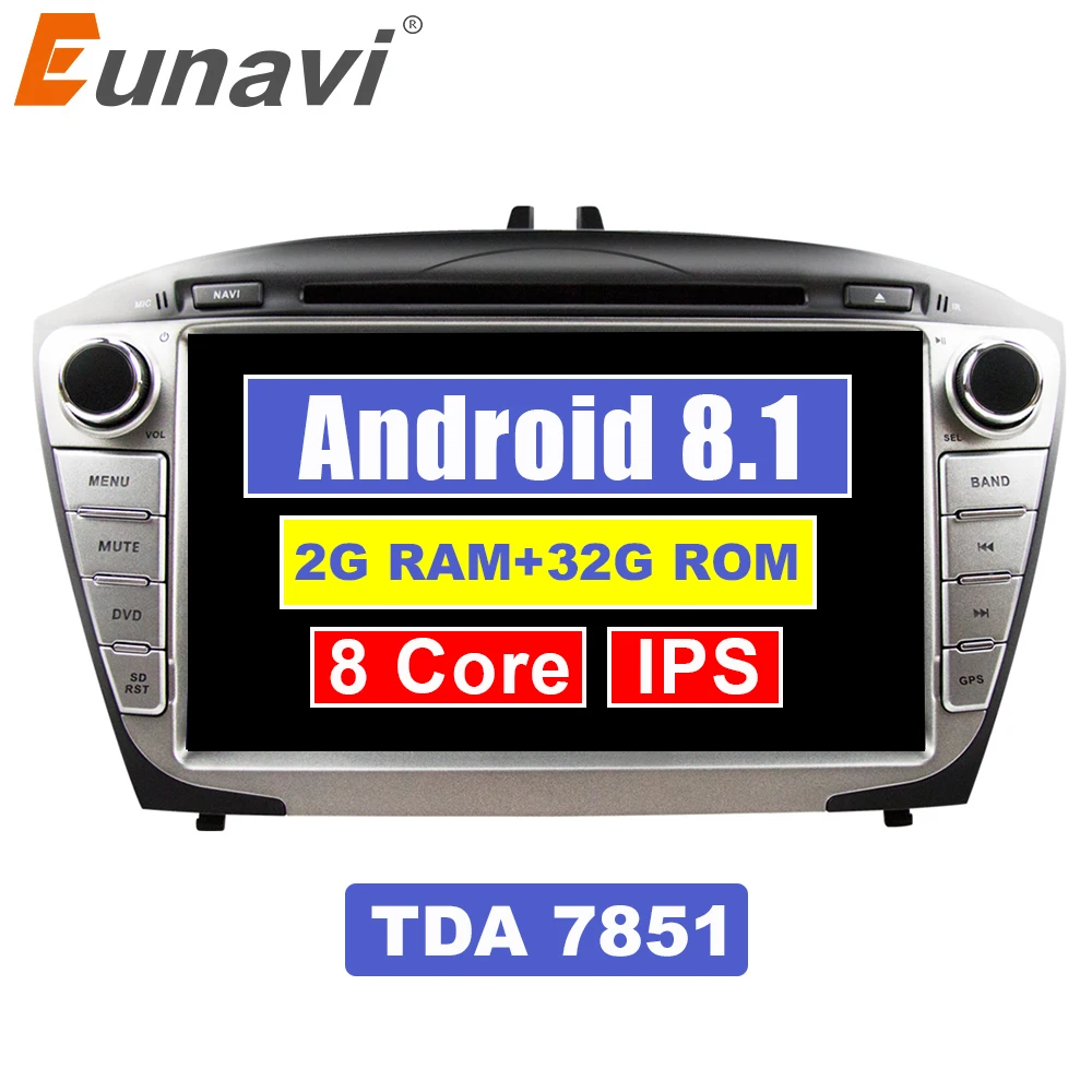 Eunavi 8 ''2 Din Android 8,1 автомобильный dvd-плеер для Hyunda Ix35 Tucson 2011 2012 радио автомобильный ПК RDS видео gps навигация 1024*600 HD