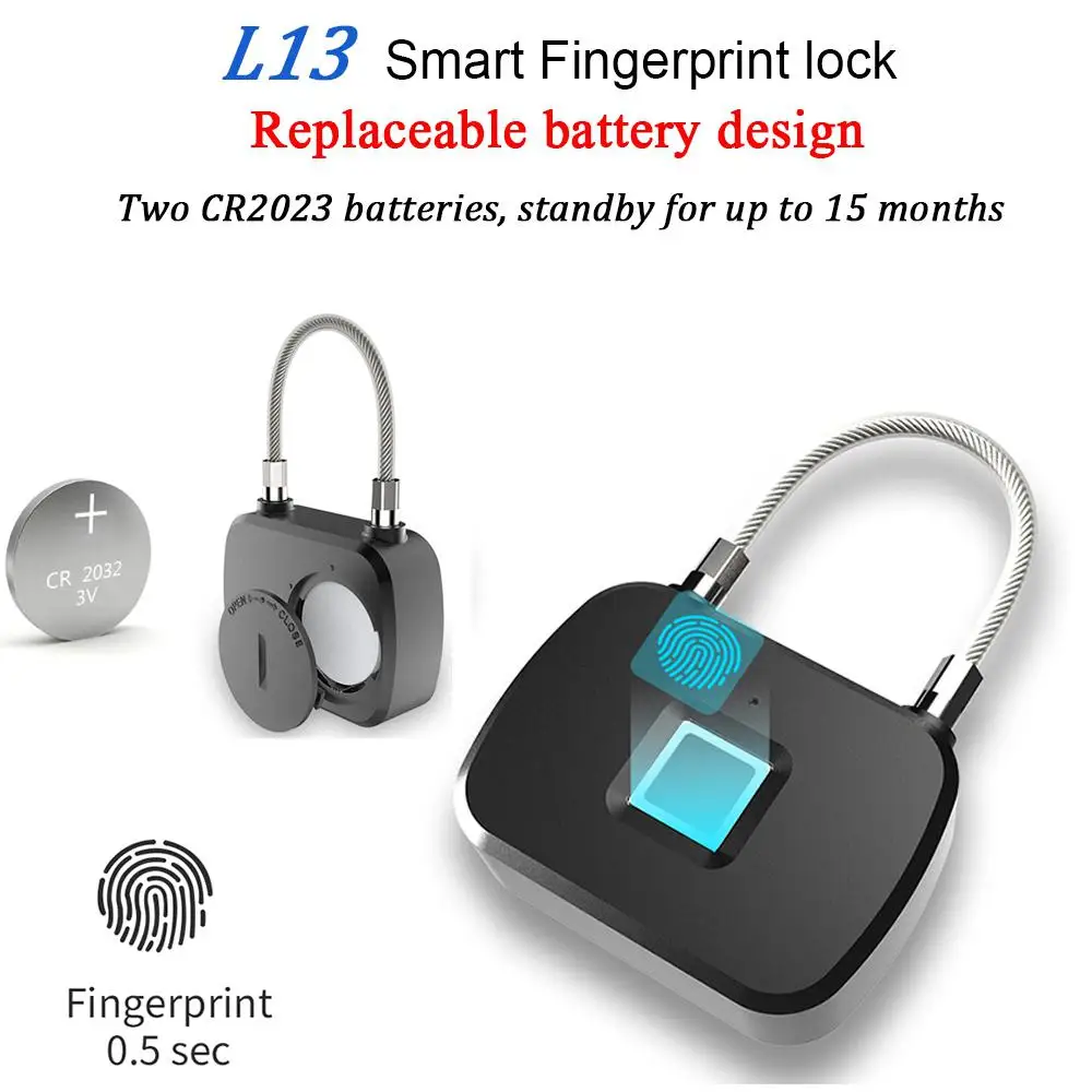 

L13 Fingerprint Lock Smart Keyless Anti-Theft Padlock for Travel Suitcase Bicycle potable Fingerprint lock 10 sets r25