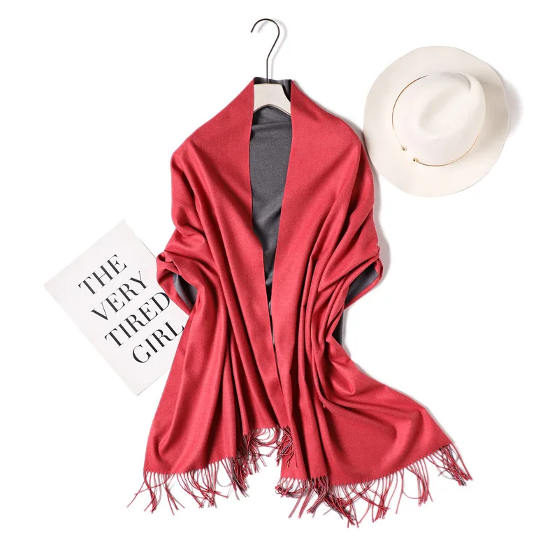 Дизайн, зимний женский шарф, модные однотонные двухсторонние мягкие кашемировые шарфы, шаль и обертывания, бандана, женский платок с кисточками - Цвет: S13