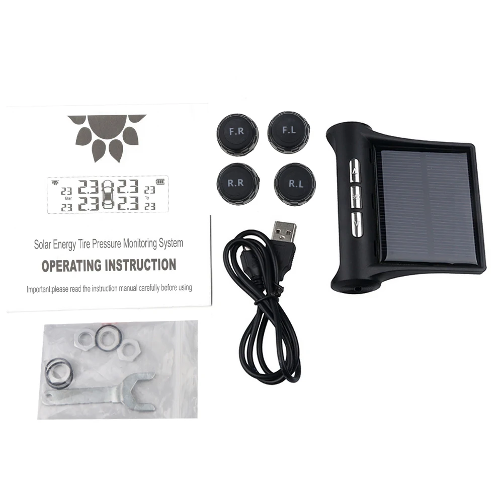 Universal 4 tyres car tire pressure monitoring systems external sensors auto wheel pressure gauge tester security alarm bar psi6