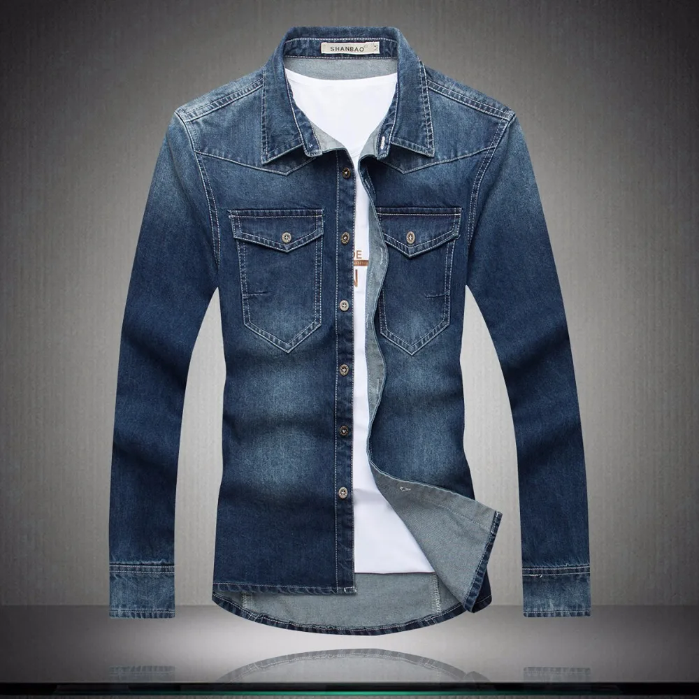 Левая rom 2019 Новая Осенняя мужская мода тонкая Повседневная Деловая джинсовая рубашка высокого качества бренд толстый мужской синий ковбой