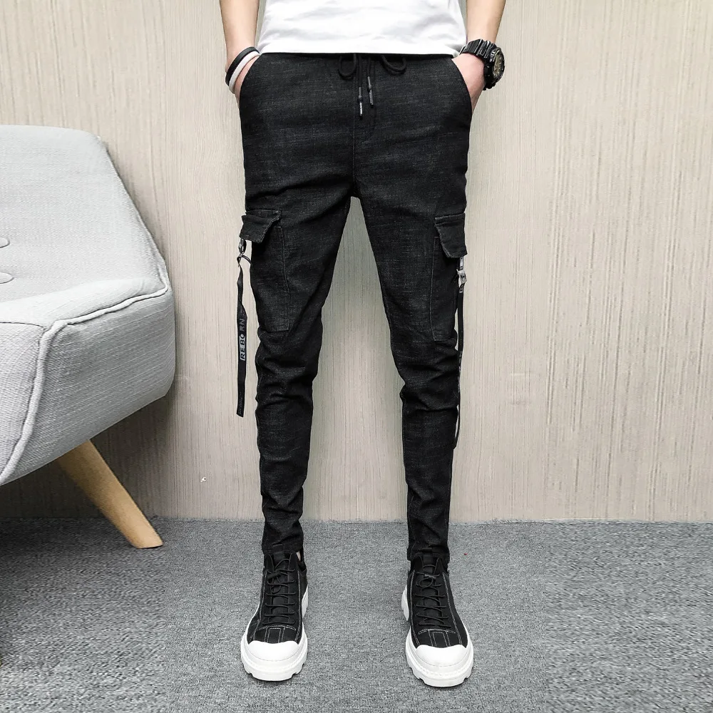 Брендовые новые мужские Модные джинсы, весенние джинсовые брюки карго, мужские облегающие повседневные джинсы с боковыми карманами, мужские обтягивающие джинсы, подходят ко всему 33-28