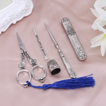 

1 Set Vintage Embroidery Scissor Needle Case Sewing Thimble Awl Needlework Tools