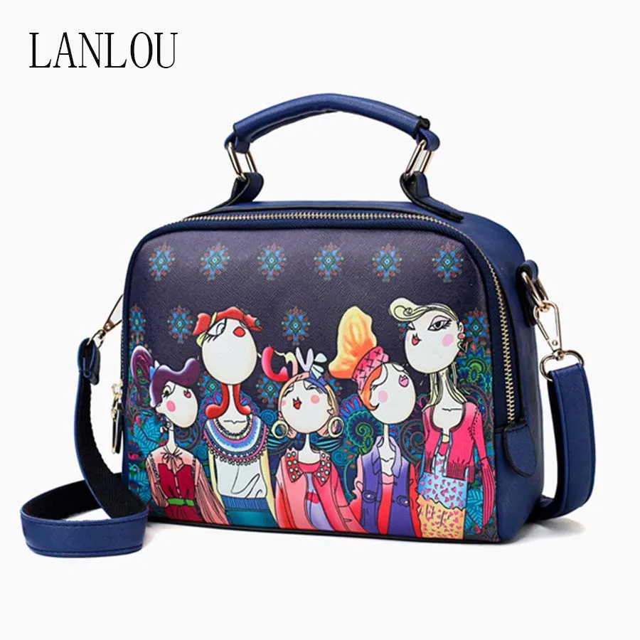 Сумка LANLOU, женская сумка на плечо, роскошные сумки, женские сумки, дизайнерские, высокого качества, с принтом, кожа, модная женская сумка-мессенджер - Цвет: Синий