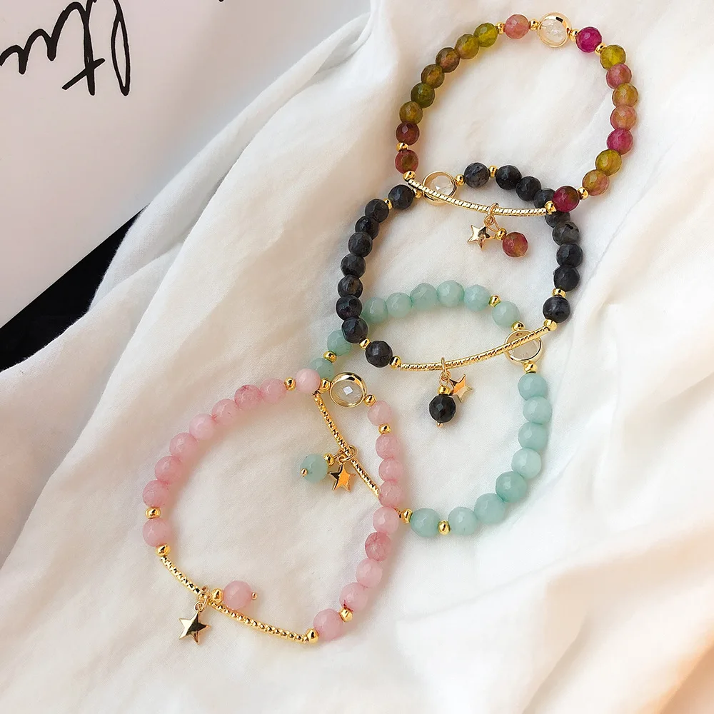 Bohemian Natural Stone Star Charm Gold Bracelets & Bangles for Women Natural Beads Handmade Charm Bracelet Boho Jewelry B49