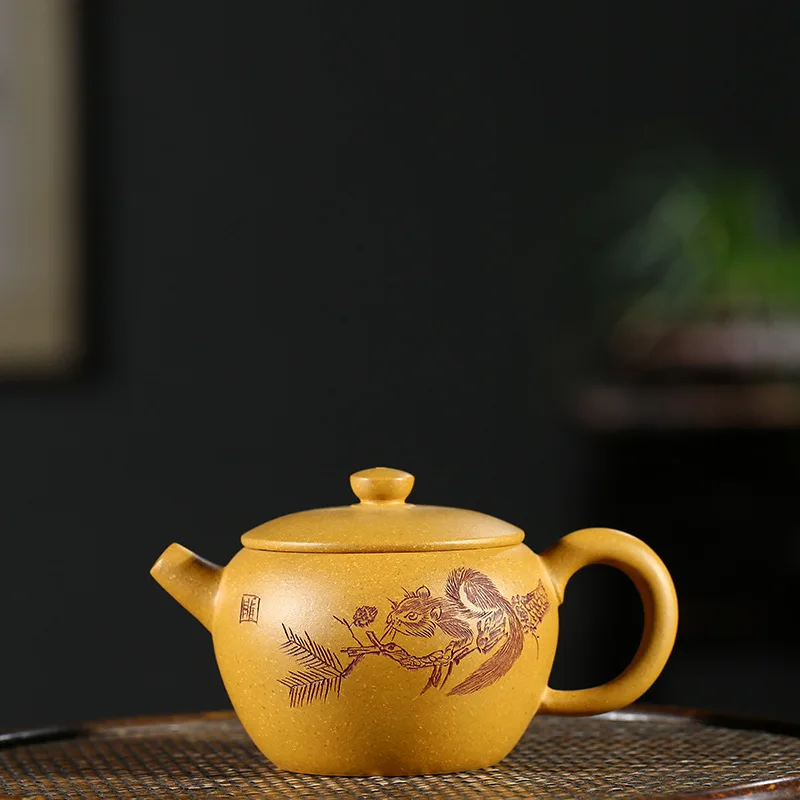 

Enameled Pottery Teapot Full Manual Raw Ore Gold Section Mud Large Ship Bead Pot Kungfu Online Teapot Tea Set Gift Wholesale