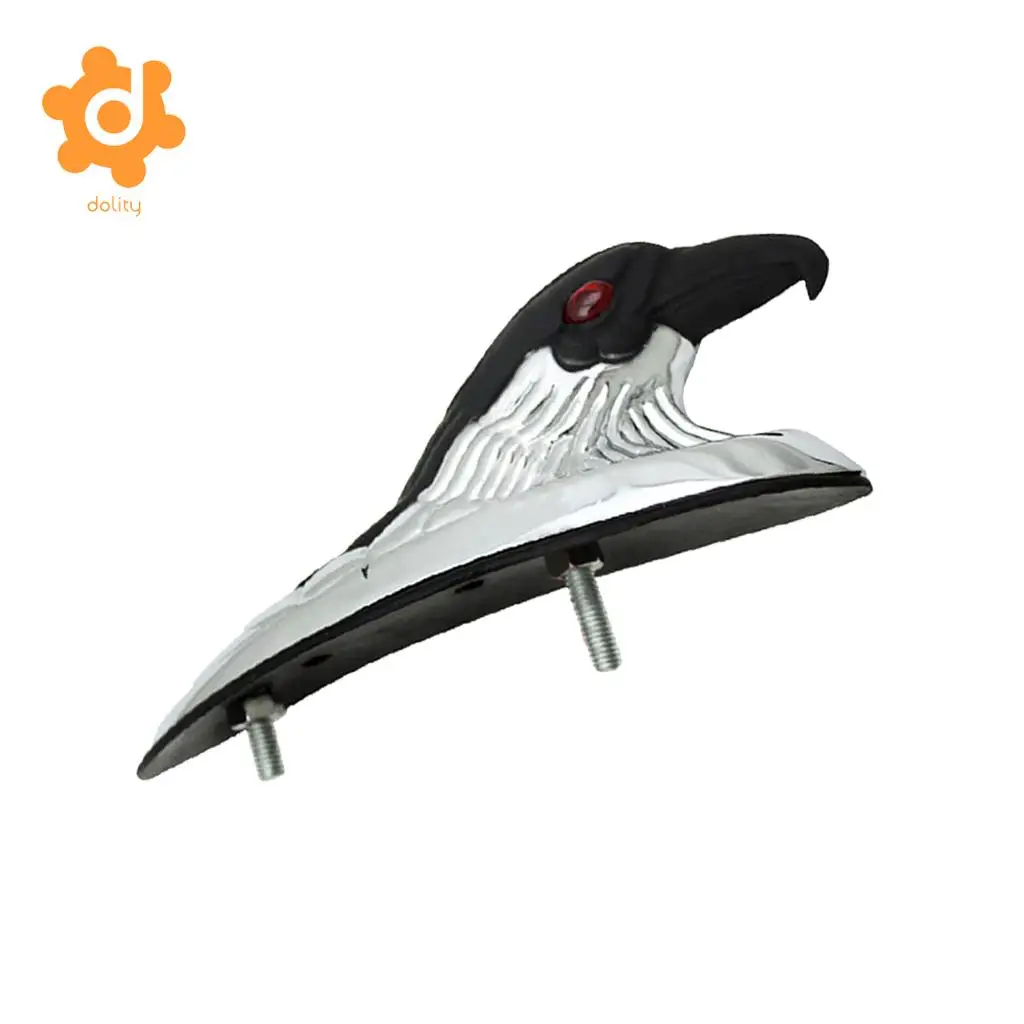 Motorcycle Eagle Head Ornament w/ Red Lighted Eye Chrome Black Front