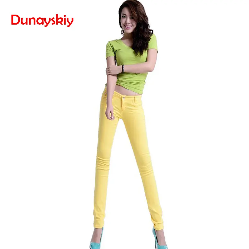 Ceny Wysokiej talii dżinsy kobiety moda styl jesienny dorywczo cukierki kolorowy ołówek Legging spodnie obcisłe spodnie dżinsy dla kobiet 2020 Hot New