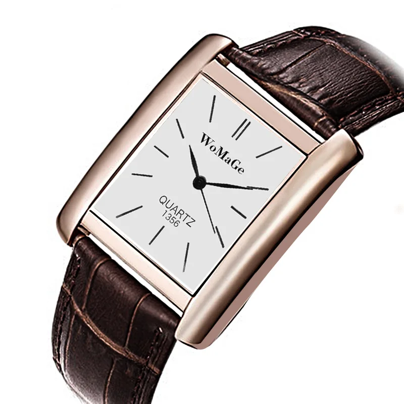 Винтажные женские часы с кожаным ремешком, Кварцевые спортивные женские наручные часы, прямоугольные классические женские часы, Relogio Feminino - Цвет: brown