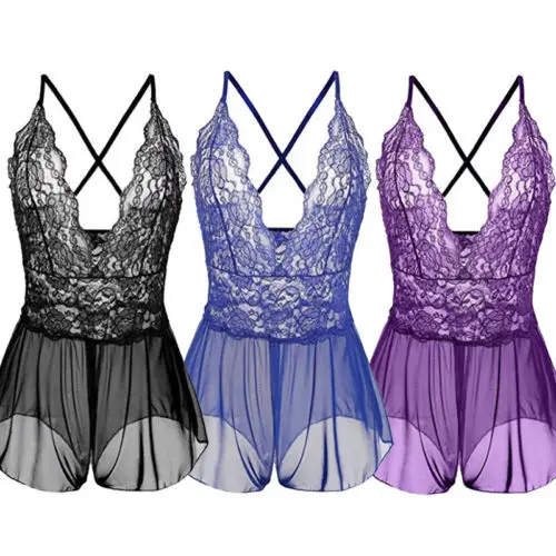 Womens-Ladies-Sexy-Lingerie-Bodies-One-Piece-Sheer-Lace-Babydoll-Teddy-Bodysuit