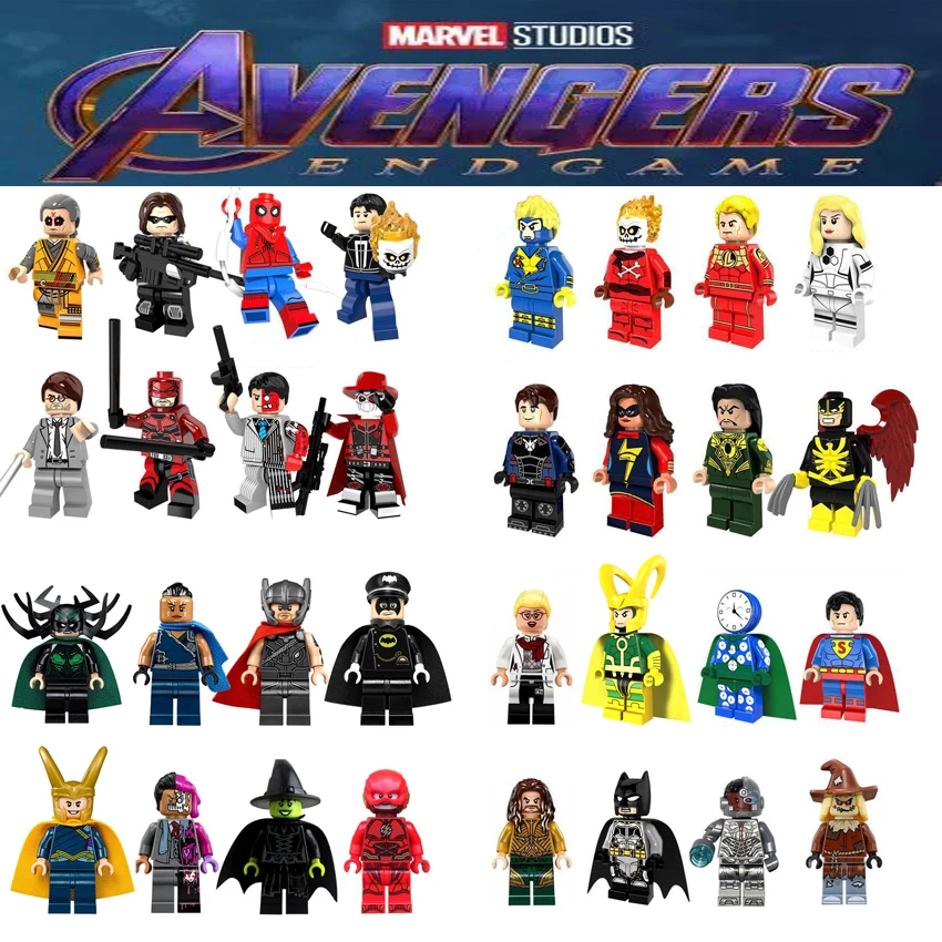 

1pcs Ation Figure Super Hero Avenger Blazing Skull Nighthawk Batman Two-Face Thor Spiderman Clock King Cyborg Toys For Children