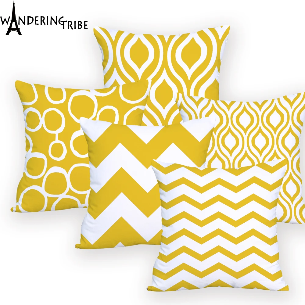 

Cover Cushion Geometric Yellow for Chair Personalized Pillowcase Cover Geometric stripe Throw Pillow Outdoor Custom Printed