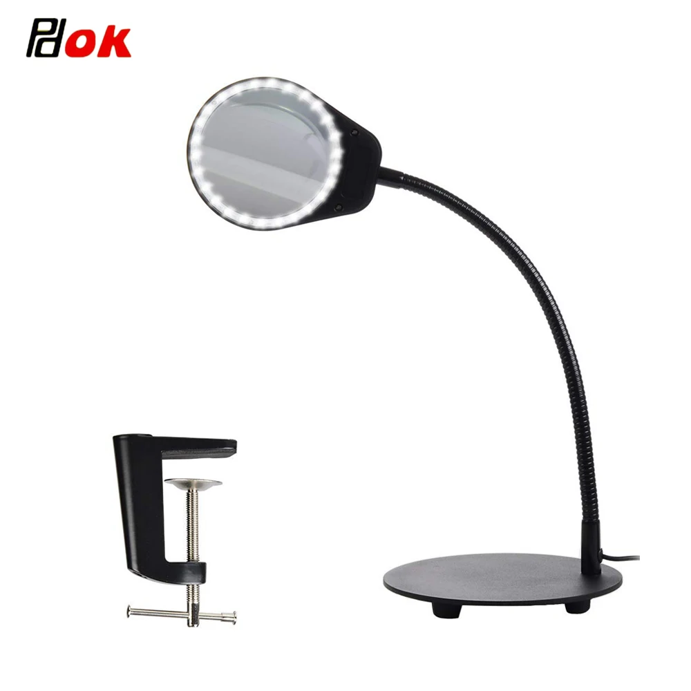 PDOK 3x10x Lighted Magnifier with Stand & Clamp Bright LED ...