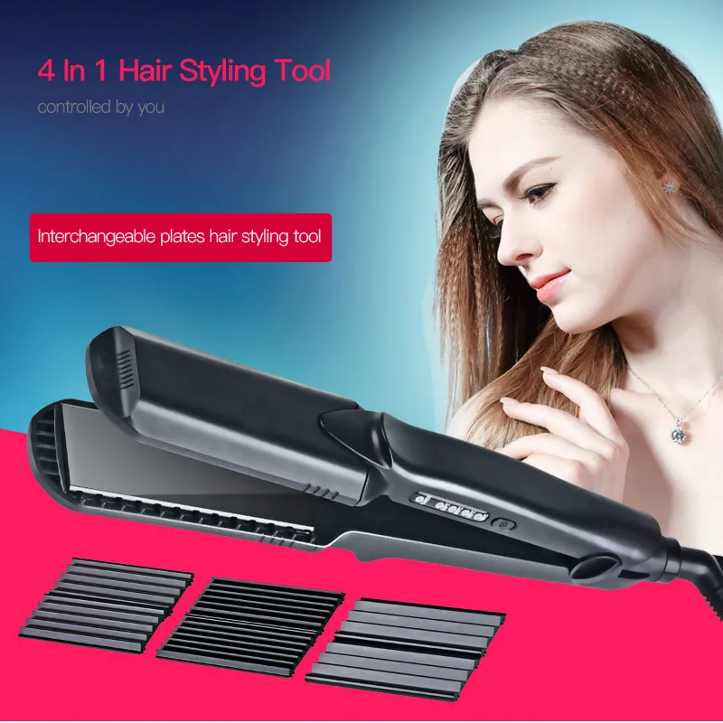 Harga Ckeyin 4in1 Profesional Keramik Rambut Datar Besi Gelombang Kerut Rambut Atlet Curling Putra Pelurus Curling Hair Crimper Bergelombang Curl44