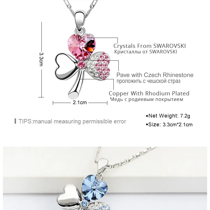 Новые оригинальные кристаллы от Swarovski клевер подвеска ожерелья в форме сердца цепи воротник кулон Модные ювелирные изделия для женщин