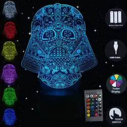 3D иллюзия Светодиодная настольная лампа Звездные войны Дарт Вейдер Маска черный Knig 7 цветов сенсорный детский ночник украшения спальня