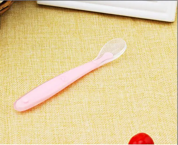 Детская ложка и вилка с датчиком температуры, безопасная силиконовая посуда для кормления, посуда для кормления, ложка для кормления, посуда - Цвет: Pink Spoon