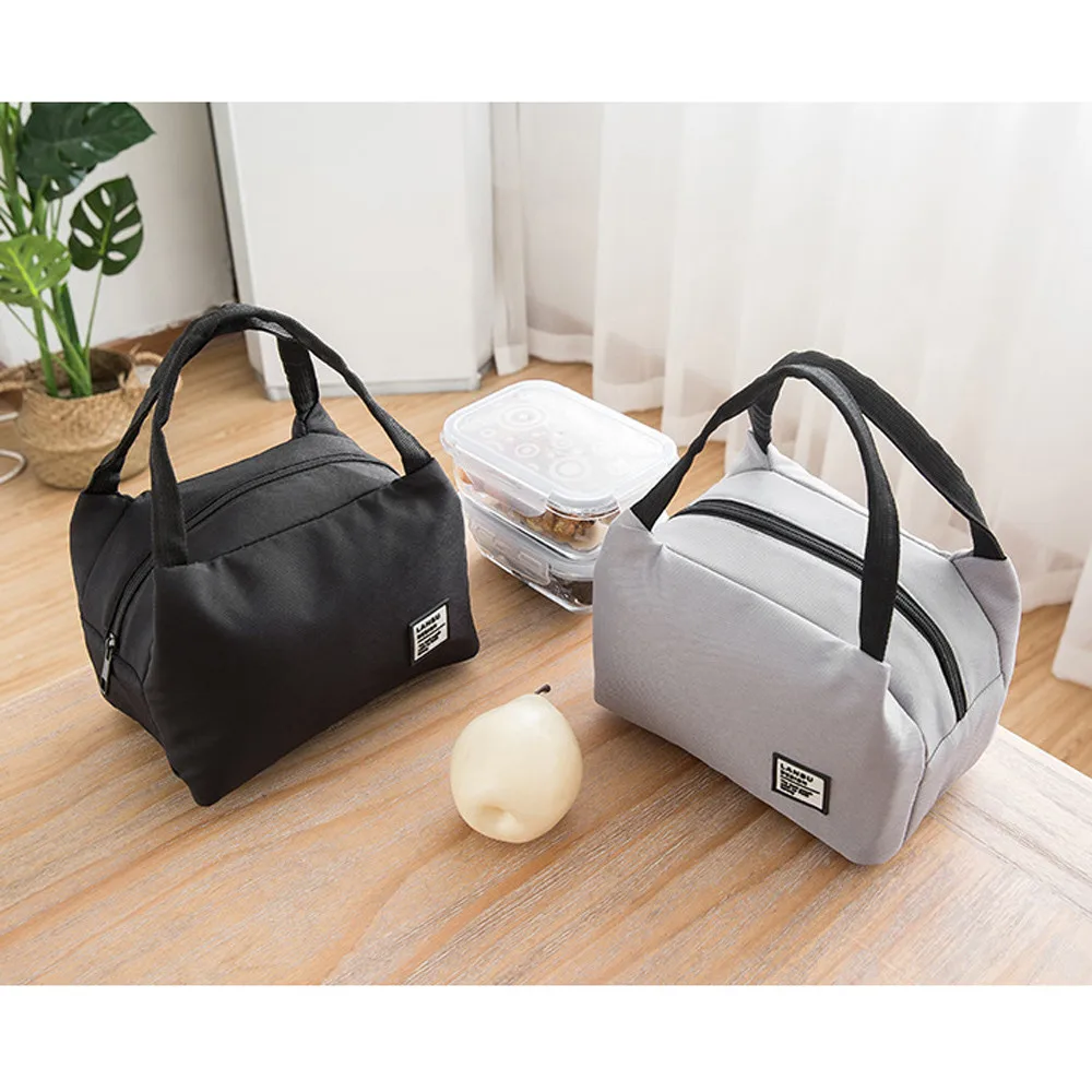 1pc Food Lunch Bags canvas tin foil Portable durable black Box Tote Bag Thermal Cooler Food Lunch Bags Zipper for Office worker