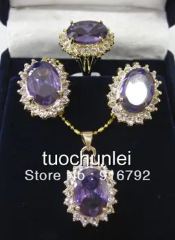

Wholesale free shipping >>>>>Charming Purple stone Necklace Earring Ring Women's Jewelry Sets T86