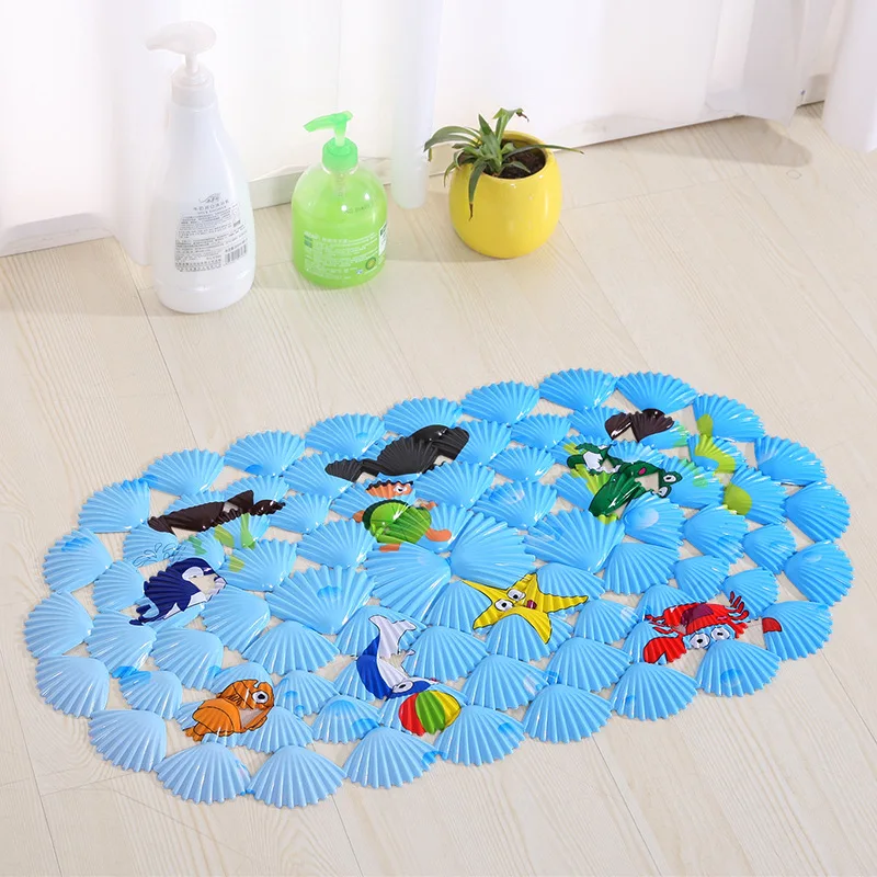 39*69cm Blue cartoon Bath mats cartoon shell bathroom suction cup for