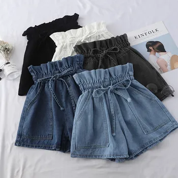 

High Waist Denim Shorts Women Summer 2019 New Loose Bud Jeans Shorts Loose Korean Tunic Elastic Wide Leg White Shorts Feminino