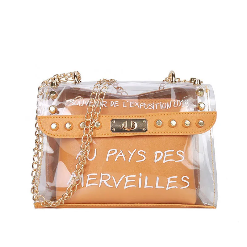 Fashion Sweet Women Lady Bag Clear Handbag Crossbody Composite Bag Transparent PVC Chain Pouch Tote New BS88