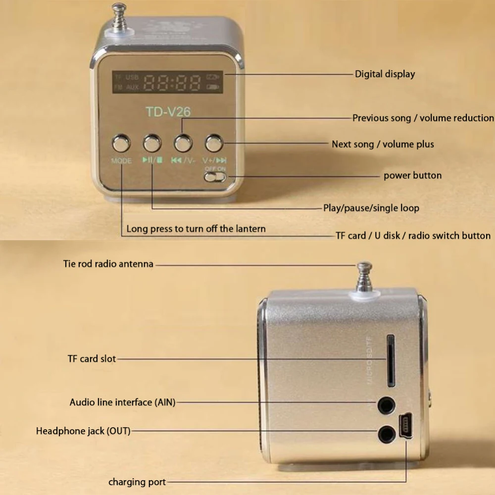 Портативный радио динамик с ЖК-экраном Micro SD/TF MP3 FM цифровой музыкальный плеер для ноутбука