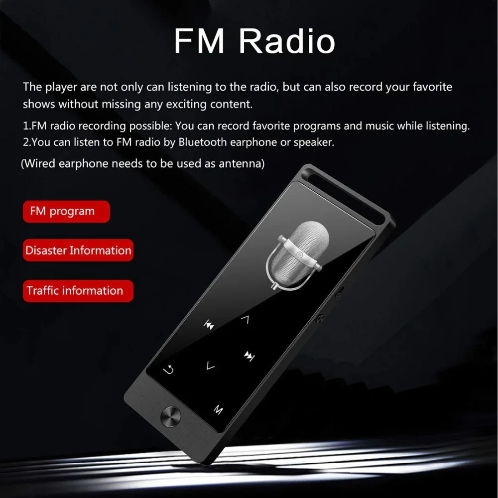 Mp3 плеер с Bluetooth 8 ГБ портативный музыкальный fm радио наушниками сенсорная кнопка