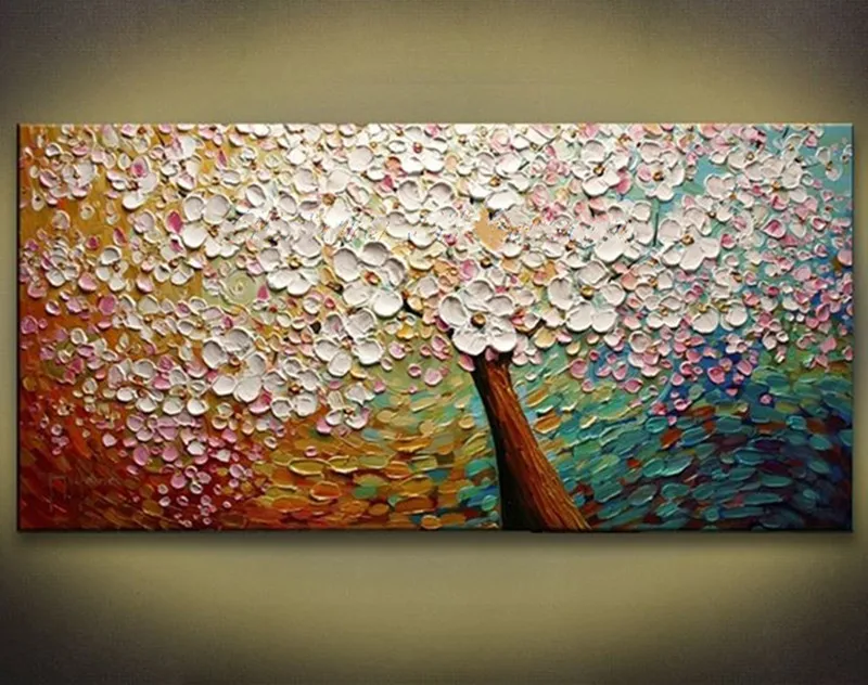 

Large Knife Blossom Flowers Pictures Hand Painted Abstract Flower Oil Paintings on Canvas White Floral Wall Painting Home Decor
