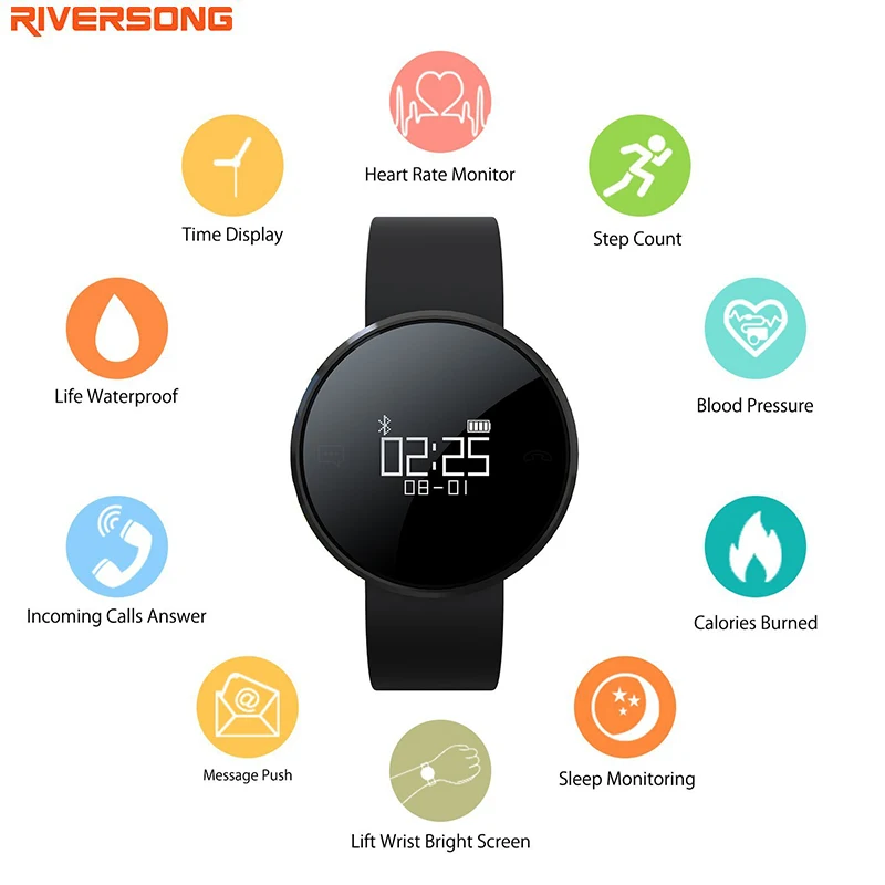 

Riversong Smartwatch fitness tracker shine BP push Message Heart rate blood pressure smartwatch with step for xiaomi samsung