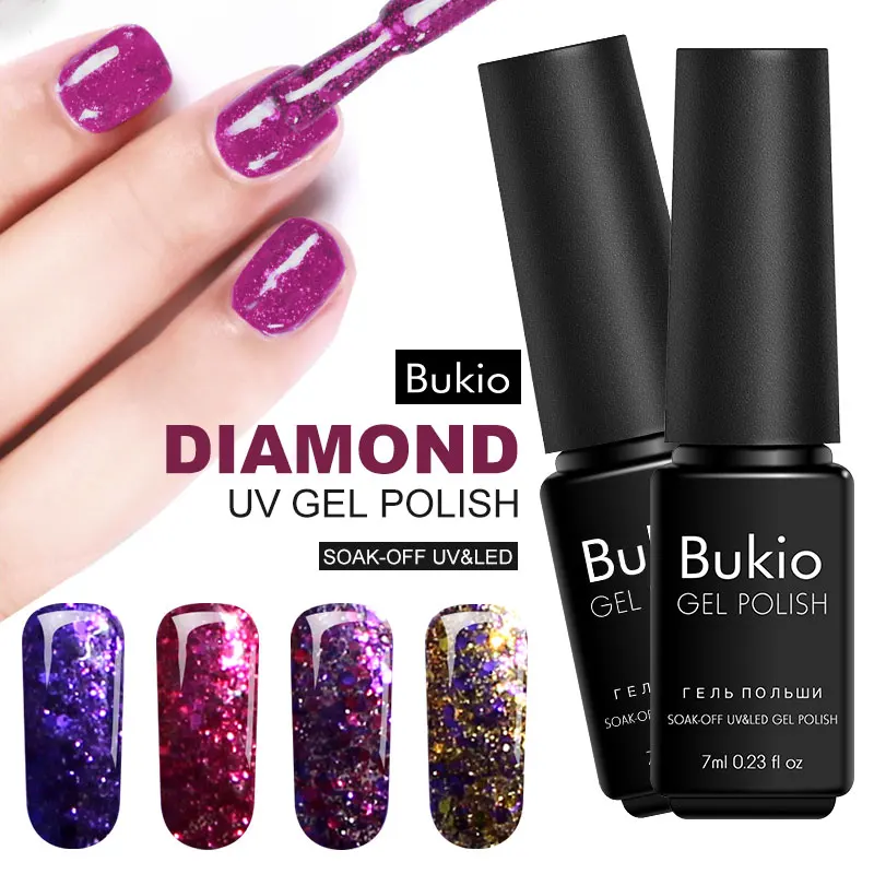

Bukio Semi Permanent Uv Gel and Led Lamp Enamel 3D Diamond Nail Gel Polish for A Manicure A Set of Gel Varnishes Nail Art 7ml