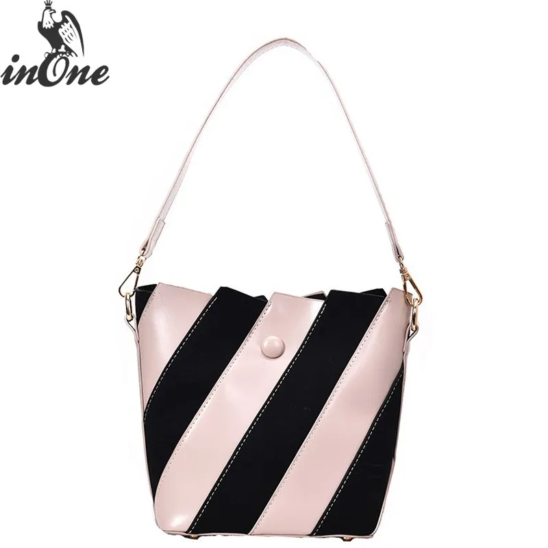 

INONE Set Bucket Crossbody Bags for Women 2019 Bolsa Feminina Stripe Patchwork Color Blocking Handbag Shoulder Messenger Purse
