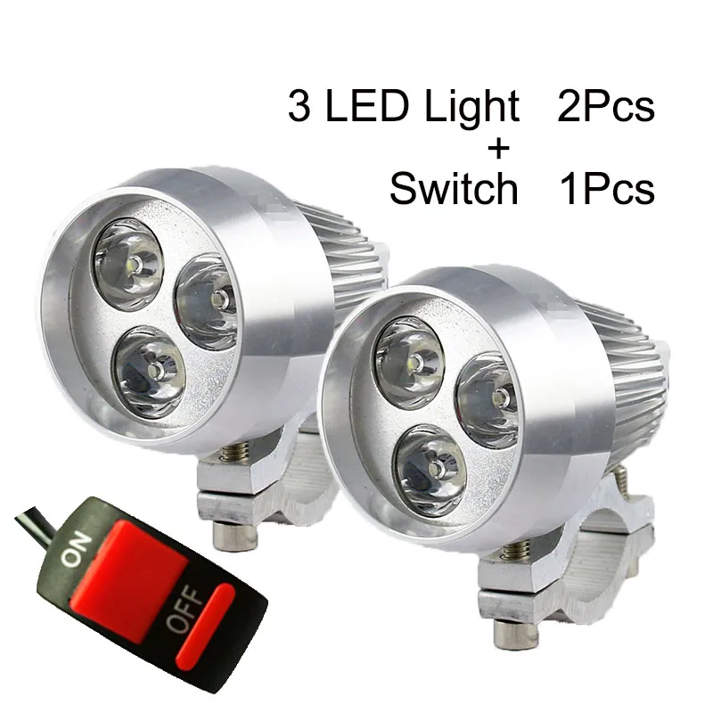 

2Pcs Motorcycle Headlight 12V LED Motorbile Spotlight Daylight HeadLamp Aluminum Moto Driving Fog Light Head Lamp With Switch
