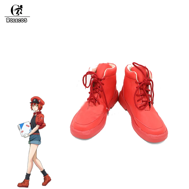

ROLECOS Anime Hataraku Saibou Cosplay Shoes Cells At Work Red Blood Cell Cosplay Red High Sports Shoes for Women Cosplay Shoes