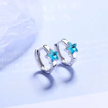 Светящиеся сверкающие синие серьги-гвоздики из стерлингового серебра 925 пробы с кристаллами в виде звезды для женщин модные серебряные ювелирные изделия oorbellen