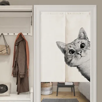 

Black and White Cat Nordic Kitchen Half Curtain Feng Shui Toilet Partition Curtain Bedroom Decorative Drape Curtain