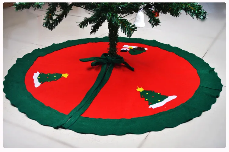 

1 pcs 90cm Lovely Red Non-Woven Christmas Tree Skirt Aprons Santa and Snowman Decoration for Home Xmas Tree Skirt