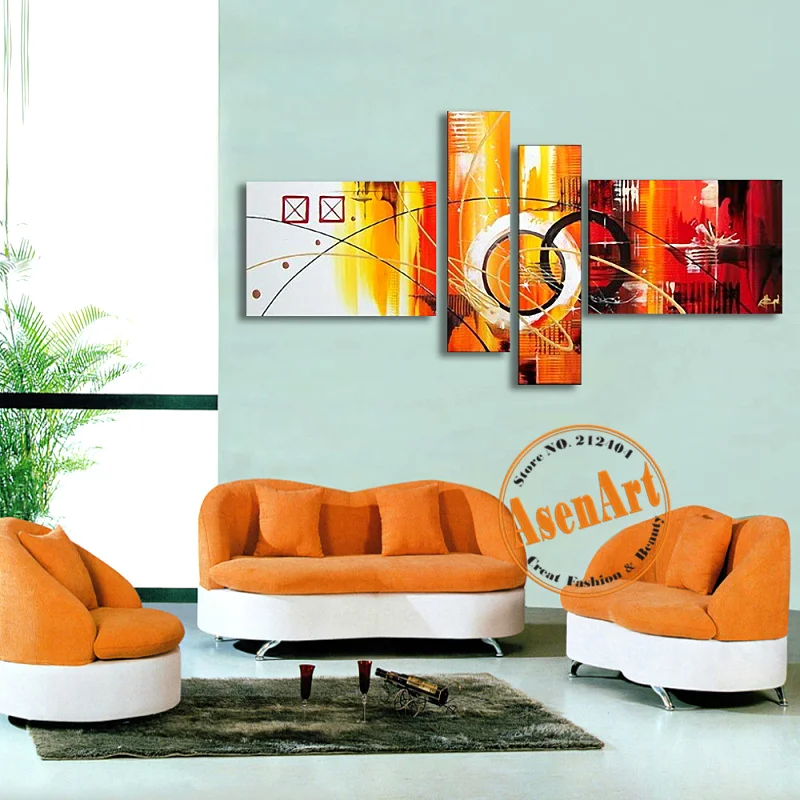 

Handmade Abstract Oil Painting 4 Piece Canvas Art Set Pictures Modern Wall Decor Golden Decorative Art Home Decoration No Frame