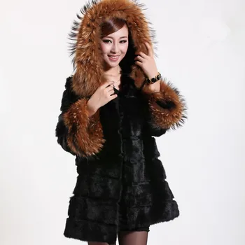 Preise (TopFurMall) Damen Mode Echtem Kaninchen Fell Mantel Mit WaschbÀr Pelz Mit Kapuze Mantel Winter Warme Oberbekleidung MÀntel Garment