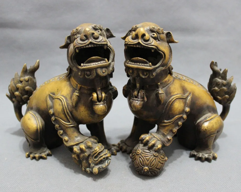 

S0240 Chinese Bronze PiXiu Lion Head Ball Statue Tibet Set Incense Burner Censer Pair discount 30% (C0324)