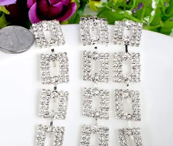 

1yard Rectanglel Buckle Crystal Rhinestones Silver Plated Chain Trim For Wedding dress Collar Decoration