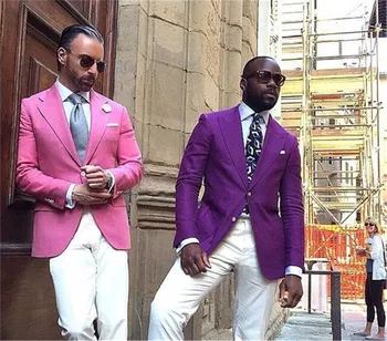

Hot Pink Purple Bridegrooms Tuxedos For Male Slim Fit 2 Pieces Men's Wedding Prom Dinner Best Man Blazer Pants Tailor Made