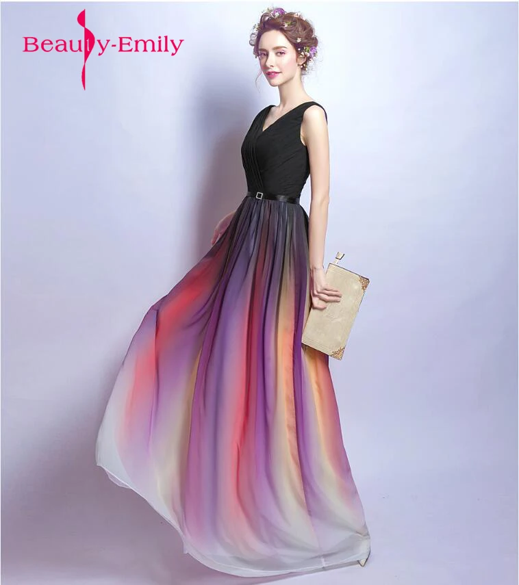 Vestido de festa black evening dress long rainbow color skirt evening gown for party emcee birthday gift dresses prom gowns