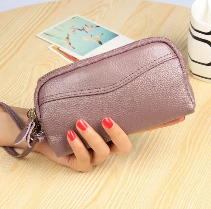 Online La nueva bolsa de cuero de la moda europea y americana bolsa de teléfono móvil con doble cremallera para mujer bolso de mano cero bolso