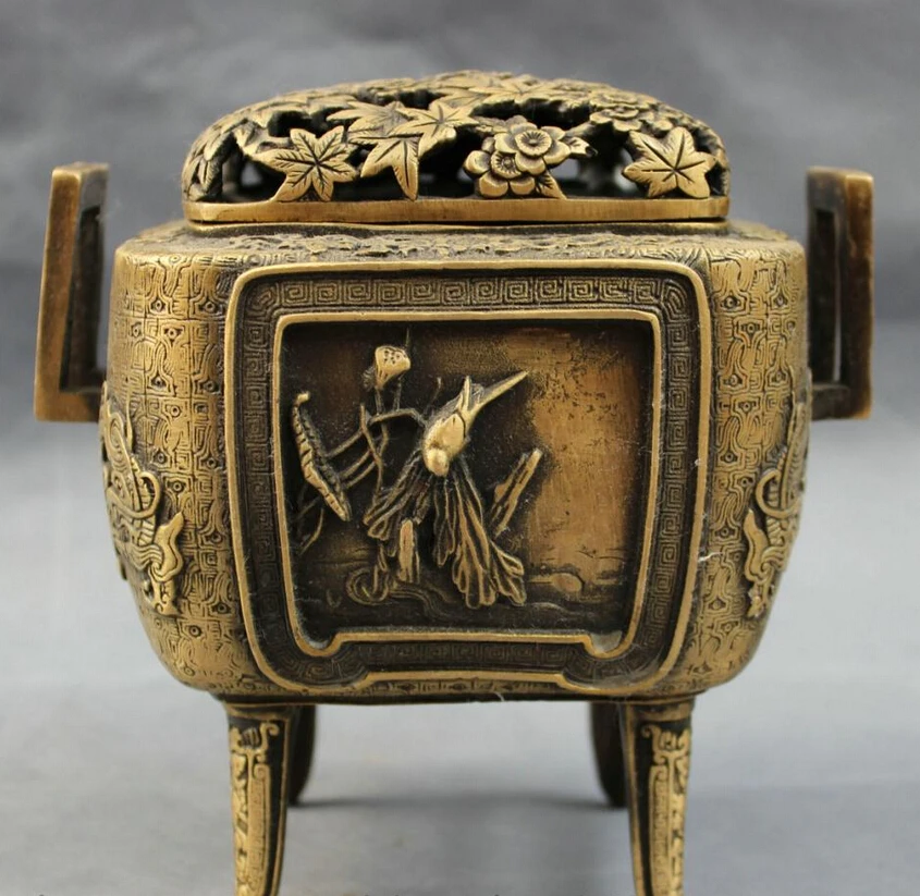 

song voge gem S2536 Tibet Bronze Buddhism FengShui Dragon Head Statue Flower Incense Burner Censer