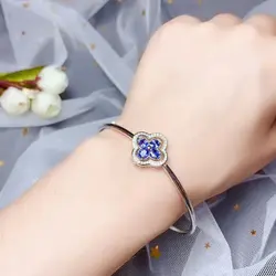 Клевер застежка стиль натуральный драгоценный камень, синий сапфир браслет для женщин с серебром